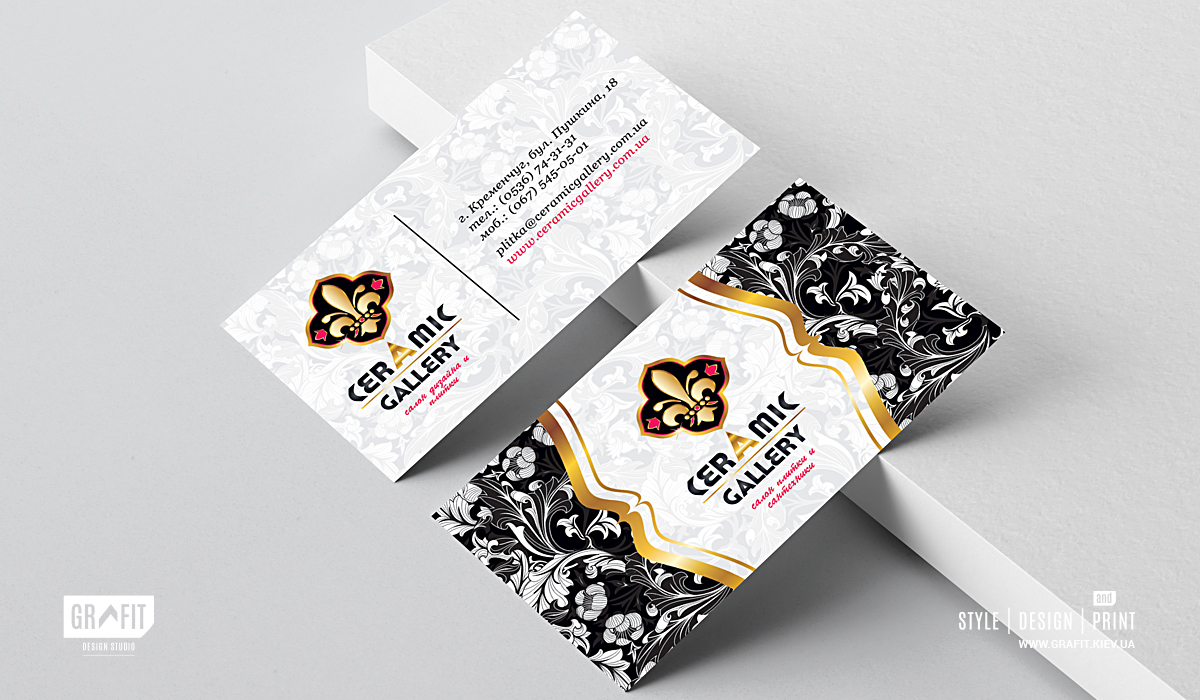 Разработка фирменного стиля и логотипа салона керамики и сантехники Ceramic Gallery - дизайн визиток